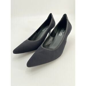 Donald J Pliner Emmy Pointy Heel Pumps Sz 9M Black Leather Stretch Fabric Shoes